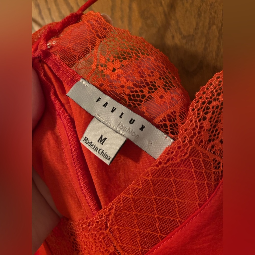 FAVLUX Red Lace Trim Spaghetti Strap Camisole Tank Top - Picture 3 of 5